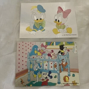 2 Disney 1985 Foil Post Cards Baby Donald & Crib Disney Babies Dufex w/covers - Picture 1 of 4