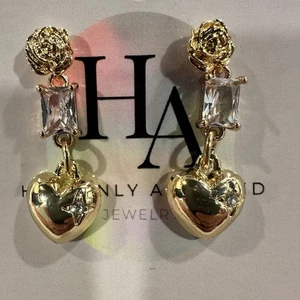 Gold Ohrhänger Rose Rosa Herz Ohrstecker Preppy Y2K Fee - Bild 1 von 3