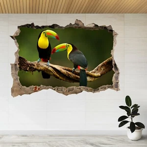 Toucan Bird Parrot Branch Forest 3d Smashed View Wall Sticker Poster Decal A302 - Picture 1 of 2