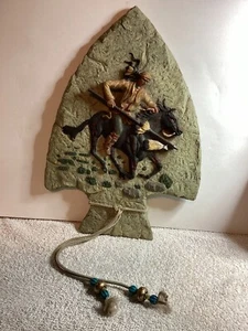 Indianer mit Pferd Kriegszeit 3D Vintage Wandbild Plakette Quaste Akzente  - Bild 1 von 6