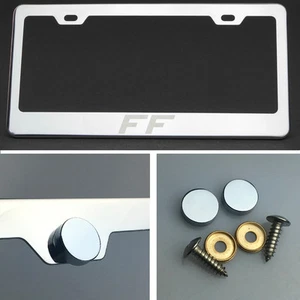 One FF Laser Engrave Polish Stainless Steel License Plate Frame Chrome Screw Cap - Picture 1 of 11