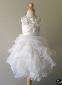 New Ivory Off White Ruffled Taffeta Spaghetti Strapes Wedding Flower Girl Dress - Picture 1 of 2