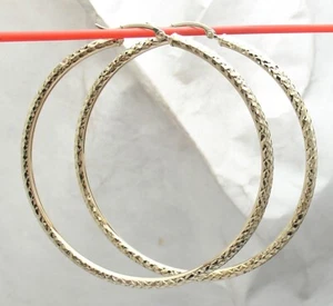 3mm X 63mm Large Full Diamond Cut Round Hoop Earrings REAL 10K Yellow Gold - Picture 1 of 4