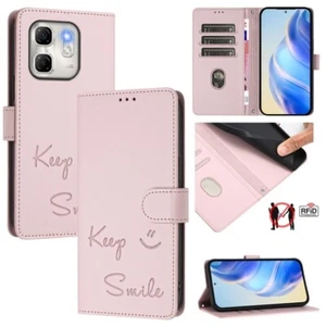 For Infinix Hot 50i 5G / Smart 9 4G Smile Embossing RFID Leather Phone Case - Photo 1 sur 1
