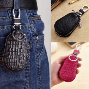 Men Women's Leather Key Holder Case Wallet Keychain Pouch Bag Zipper - Picture 1 of 16