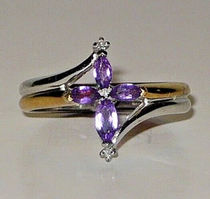 HOLY TRINITY CROSS RING STERLING SILVER AMETHYST DIAMONDS SIZE 6.5 CHRISTIAN - Picture 1 of 10