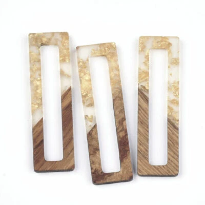 4 pcs. Clear and Gold Foil Resin and Wood Rectangle Flat Pendant – 61mm x 17mm – - Image 1 of 2