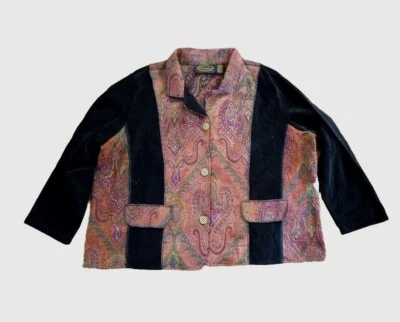  Chaqueta de terciopelo tapiz para mujer Alex Kim talla 3X negra con cuentas retazos Blazer  Foto 1 de 4