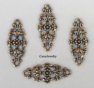 #1118 ANTIQUED GOLD OPEN FILIGREE 2 RING CONNECTOR - 4 Pcs - Picture 1 of 2