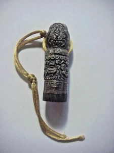 ANTIKES Sterlingsilber & Eisen AUSGEFALLENES WACHSSIEGEL mit reiner Seide Schlüsselband - Bild 1 von 7