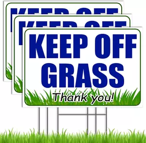 3 PC Keep off Grass Sign with Stake - 8 X 12 Double Sided Coroplast Do Not Walk - Picture 1 of 12