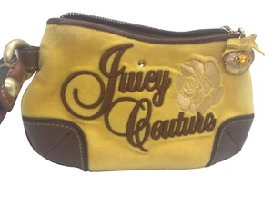 Juicy Couture Vintage Yellow Embroidered Wristlet Vintage Y2K Faux Suede RARE - Picture 1 of 3