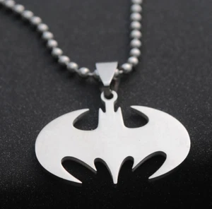 Hombres Niños Collar Batman Plata Acero Inoxidable Colgante Cadena Cómic Superhéroe - Imagen 1 de 6