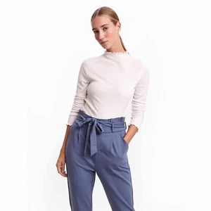 Mujer Manga Larga Polo Cuello Top en Blanco - Talla Mediana - Imagen 1 de 6