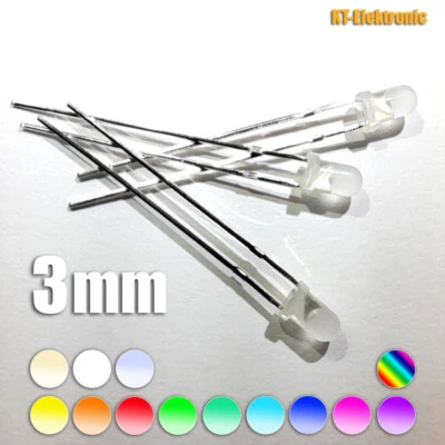 1,8mm 2mm 3mm 4,8mm 5mm LED AUSWAHL mit Widerstand klar matt auto RGB weiß - Bild 1 von 4