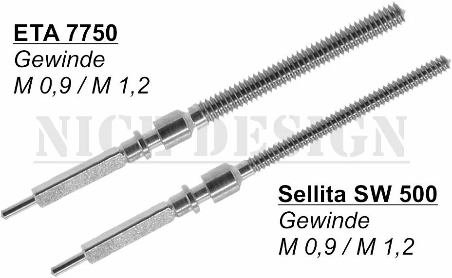 ETA / SELLITA ETA Valjaux 7750, Sellita SW 500, eje de elevación rosca M0,9 y M1,2