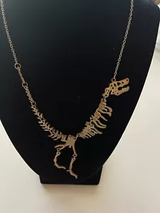Dinosaur T-Rex Skeleton Adjustable length necklace Silver Color - Picture 1 of 5