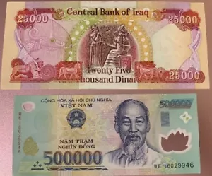 500000 Vietnam Dong + 25000 Iraq Dinar Uncirculated Banknotes. Currency IQD+VND - Picture 1 of 2