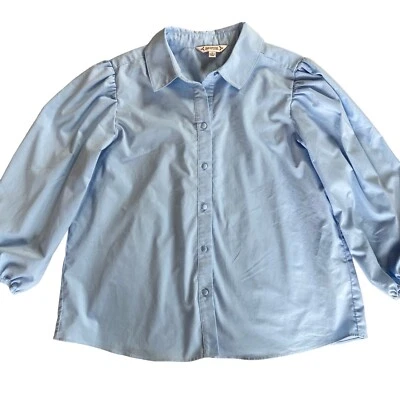 Nanette Lepore 女式小号纽扣衬衫领蓝色全新带标签 — 第 1/4 张图片