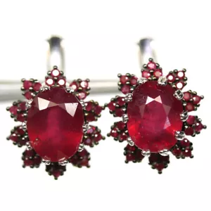 Piedra Preciosa Caliente Rubí Rojo Pendientes 925 Acero Plata - Imagen 1 de 4