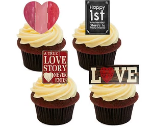 1st Wedding Anniversary Edible Cupcake Toppers, Standup Fairy Cake Decorations - Picture 1 of 4