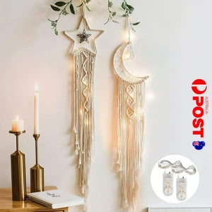 2X Wall Hanging Tapestry Macrame Moon+Star Dream Catcher Home Decor With Light I - Picture 1 of 10