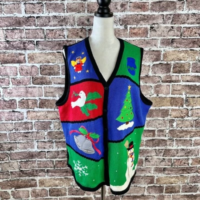 The Quaker Factory Ugly Christmas Sweater Vest Women's 2X Snowman Angel Tree - Image 1 of 4