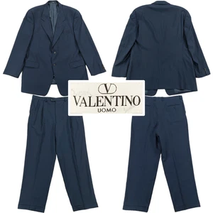 Valentino Uomo 2 Piece Suit Mens 46L 38x30, Wool Navy Blue Pinstripe, Vintage - Picture 1 of 24