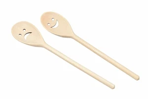 Beech wooden Swedish kitchen spoons Smiley faces sad & happy – set 2 - Picture 1 of 3