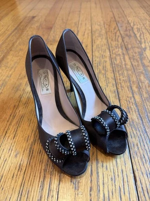 Oscar de la Renta Zapatos Mujer Talla 7M Marrón Lazo Cristal Punta abierta Tacones Italia Foto 1 de 4