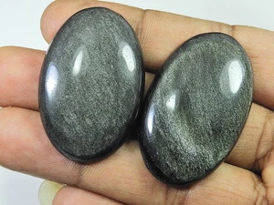 Piedra ovalada de obsidiana plateada superior de 40-43 mm 2 piezas piedra preciosa suelta cabujón 105 quilates O338 - Imagen 1 de 9