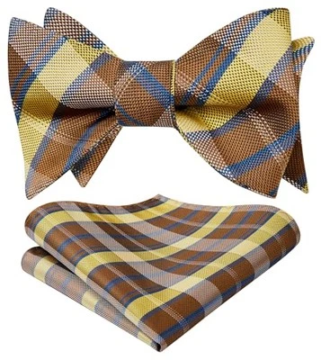 Pajaritas para hombre a cuadros a cuadros pajarita y bolsillo talla única C-07 marrón Foto 1 de 4