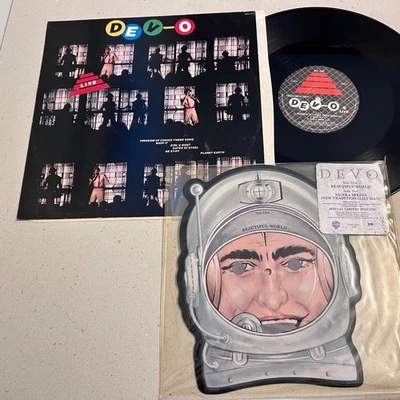 (EX) Vinyl LP Lot DEVO: "Devo Live" EP, "Beautiful World" 7" Picture Disc HYPE - Image 1 of 4
