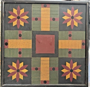 Parcheesi Game Board Wood Signed Barbara Schwartz 19"x19" Multicolor Wall Hanger - Picture 1 of 6