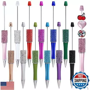 phnydreg 12 Pcs Beadable Pens Rhinestones Beadable Pens Plastic Black Ink Pen - Picture 1 of 5