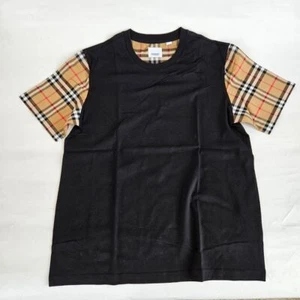 Burberry Check Sleeve Cotton Black Tee - Picture 1 of 4