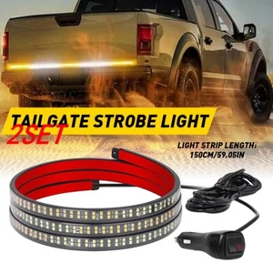 60" Emergency Truck Tailgate Strobe Strip Lights Tail Light Bar Amber White 2set - Picture 1 of 11
