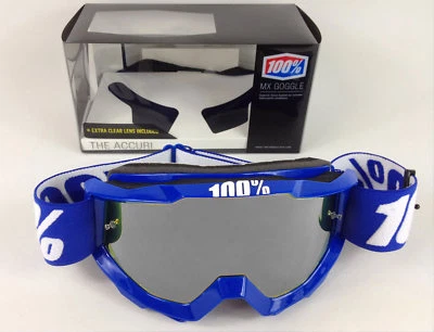 100% Percent Accuri Motocross MX Gafas Reflex Azul Con Plata Lentes Espejo BMX - Imagen 1 de 2