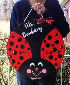 18" Personalized Teacher Name LADYBUG CIRCLE SIGN Wall Door Plaque Family Wood - Picture 1 of 1
