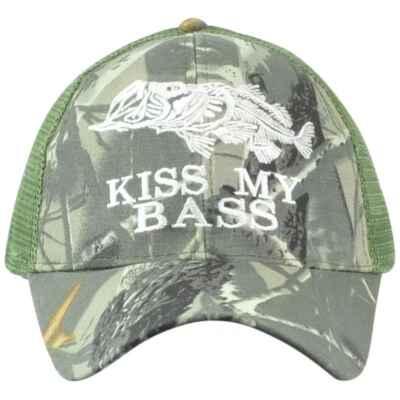Gorra ajustable al aire libre Kiss My Bass Fishing adulto camuflaje pescado malla  Foto 1 de 4