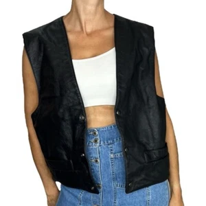 Vintage Canadian made black boxy leather vest L - Picture 1 of 11