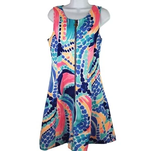 Lilly Pulitzer Ocean Jewels Neon Sally Scuba Knit Zip Fit & Flare Dress Medium M - Picture 1 of 15