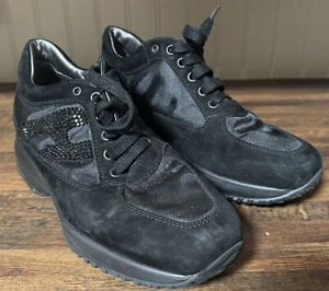 Hogan Black Suede Leather Sequin Detail Trainers Sneakers Size 6.5 - Picture 1 of 14