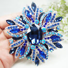 Elegant Blue Flower Silver tone Oval Brooch Pin Rhinestone Crystal Flower Gifts