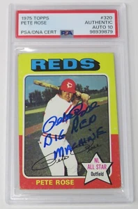 Tarjeta 320 Topps 1975 autógrafa firmada por Pete Rose REDS + Big Red Machine PSA 10 automática - Imagen 1 de 6