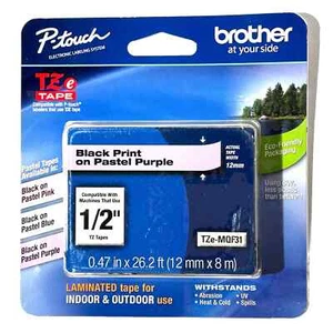 Brother TZe-MQF31 Nastro per etichette 1/2" nero stampa su nastro viola pastello - NUOVO! - Foto 1 di 2