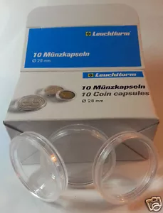 CAJA 10 CAPSULAS MONEDA REDONDA 28 mm. MARCA LEUCHTTURM PRIMERA CALIDAD ALEMANA - Picture 1 of 1