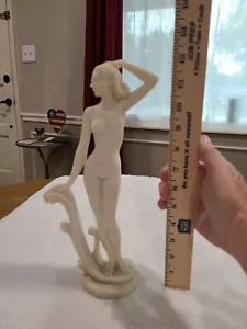 Greek Goddess Aphrodite on the Wave Handmade Alabaster Statue 12 in Nude - Picture 1 of 12