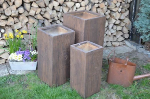 Exclusive Pflanzkübel-Vase Trog-Topf-Schale 3erSet Holzoptik eckig Fiberclay - Bild 1 von 6