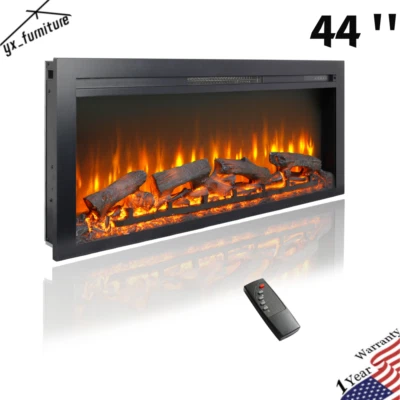 44 Inches Ultra-Thin Electric Fireplace Wall-Mounted & Recessed Fireplace Heater - Image 1 of 4